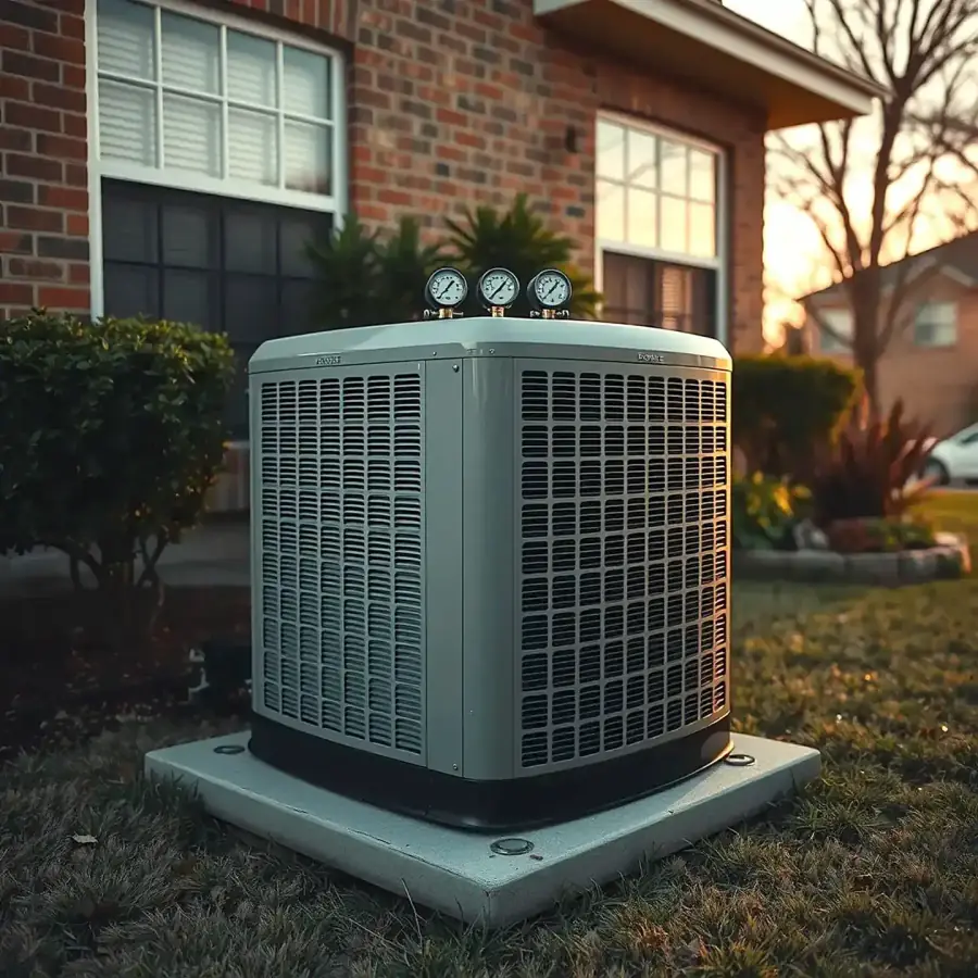 A Katy Plumbing Company technician servicing an air conditioning condenser
